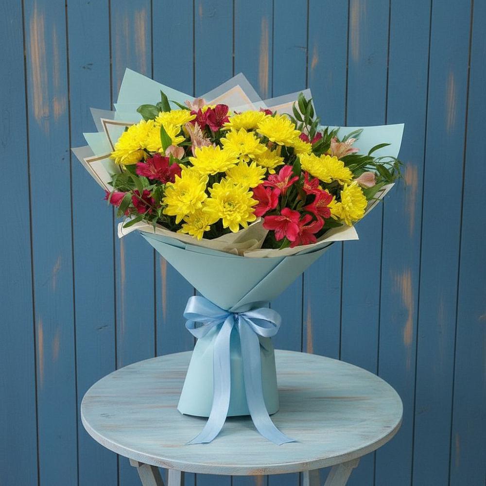 Букет цветов из: Альстромерии и Хризантемы в Упорово