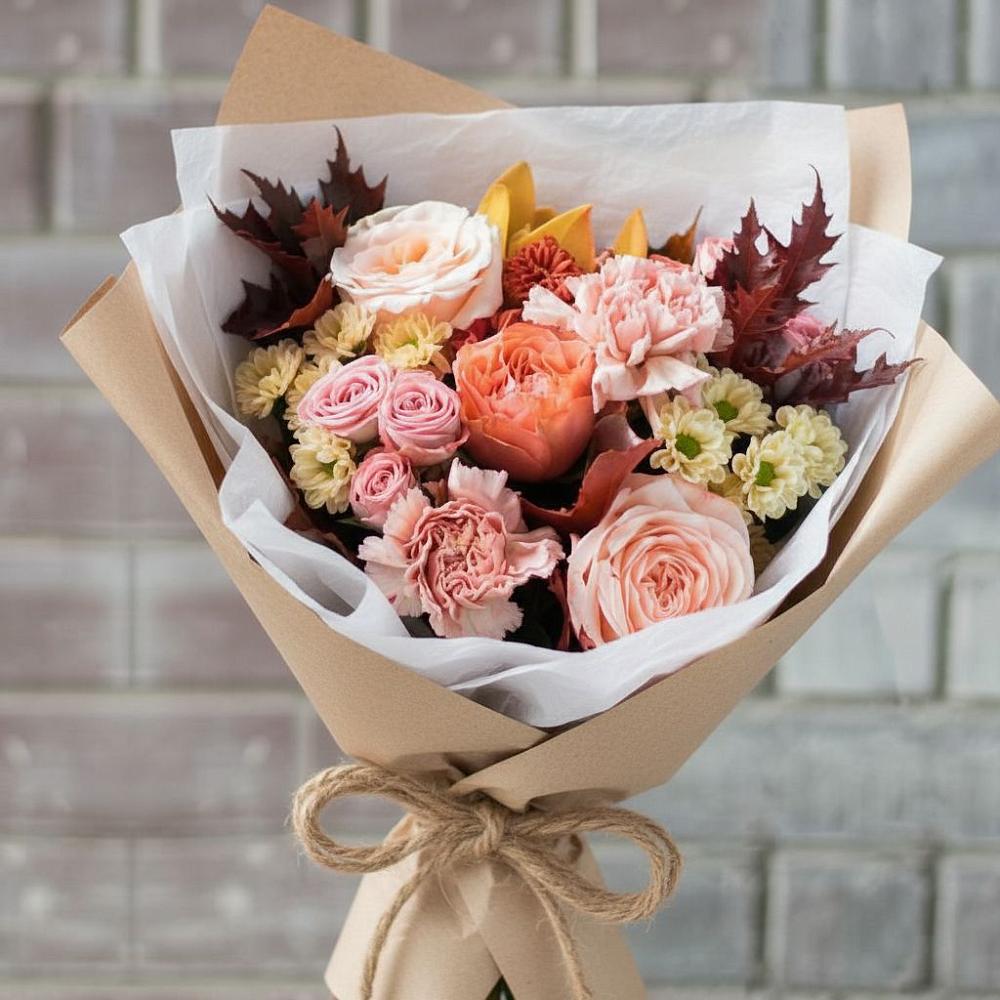 Букет цветов из: Гвоздики, Хризантемы и Розы в Упорово