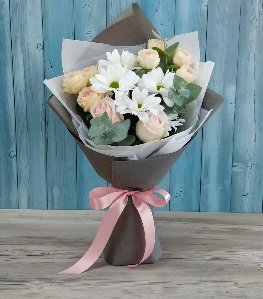 Букет цветов из: Хризантемы и Розы в Упорово