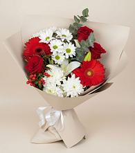 Букет цветов из:  Розы, Хризантемы, Герберы и Лилии в Упорово