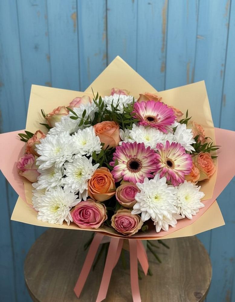 Букет цветов из: Розы, Герберы и Хризантемы в Упорово