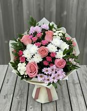 Букет цветов из:  Альстромерии, Гвоздики, Розы и Хризантемы в Упорово
