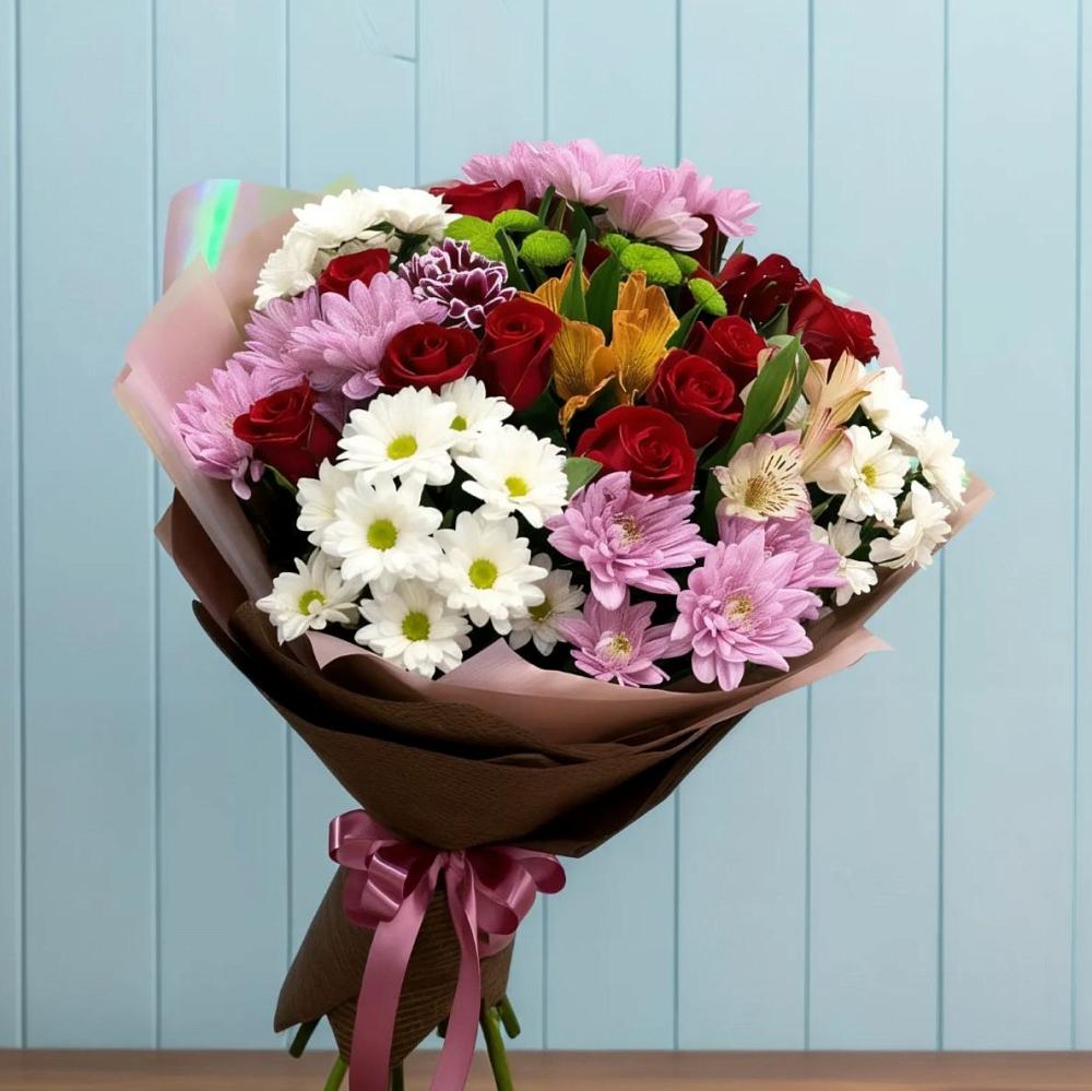 Букет цветов из: Розы, Хризантемы и Альстромерии в Упорово