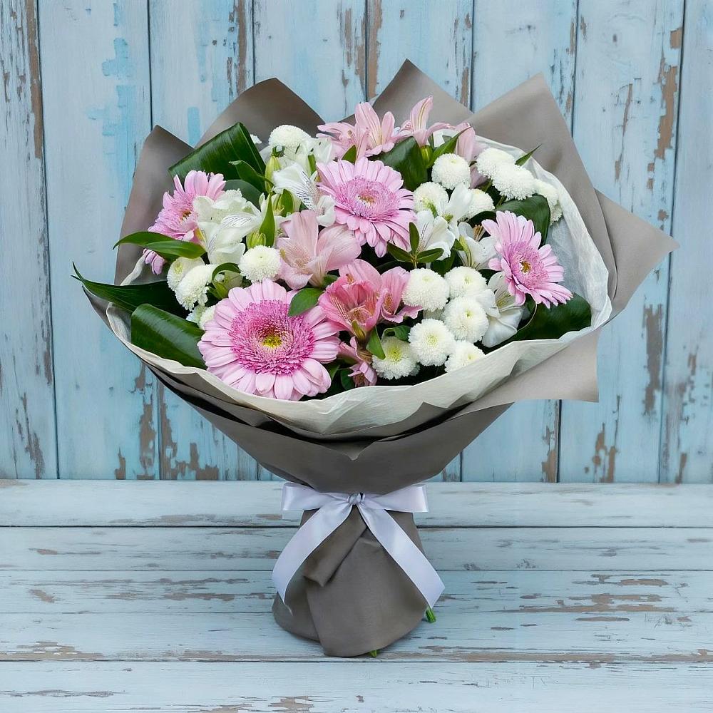 Букет цветов из: Герберы, Альстромерии и Хризантемы в Упорово